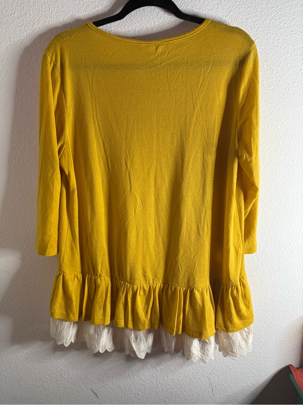 Forgotten Grace Yellow Crochet Lace Ruffle Peplum Top XL Boho - Picture 3 of 7